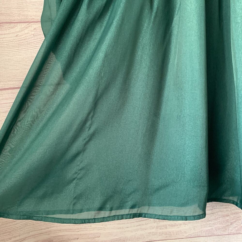 Andree by Unit Shimmery Forest Green Dress Sheer Long Sleeves Ruffle Size L - Picture 13 of 16